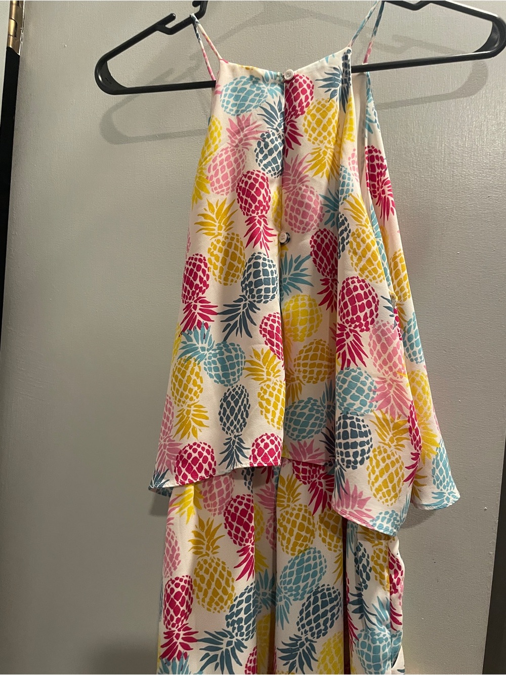 Finn & Grace Tropical Pineapple Print Layered romper - Pink Yellow Blue size S - Picture 5 of 9